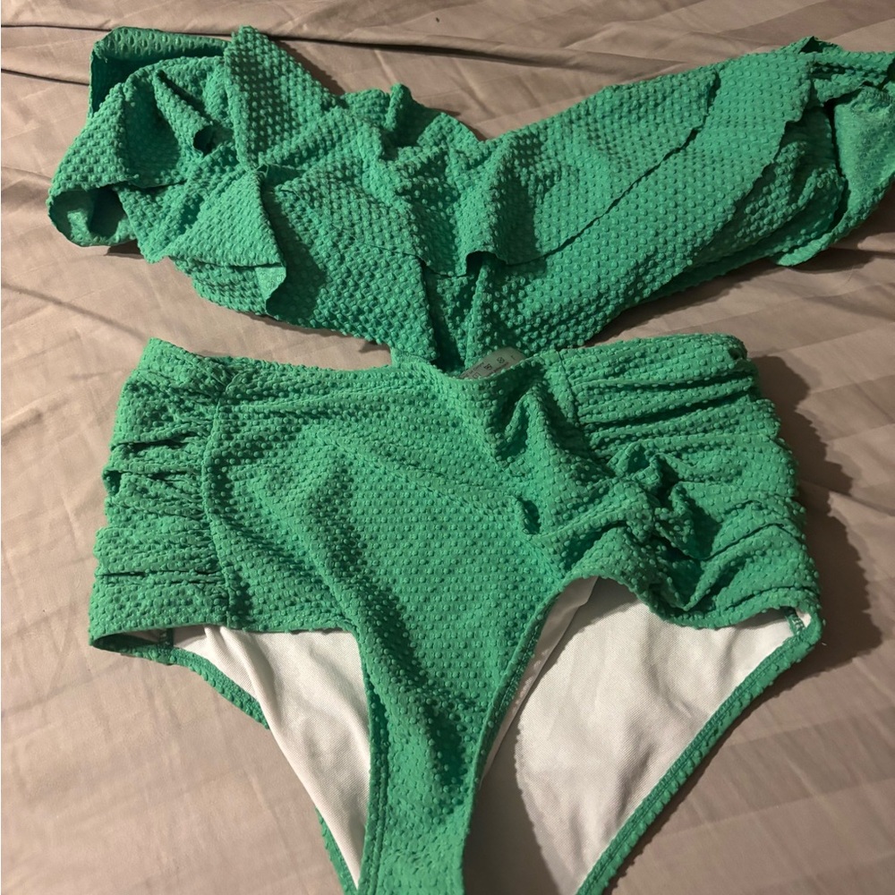 Green Textured Bikini Set